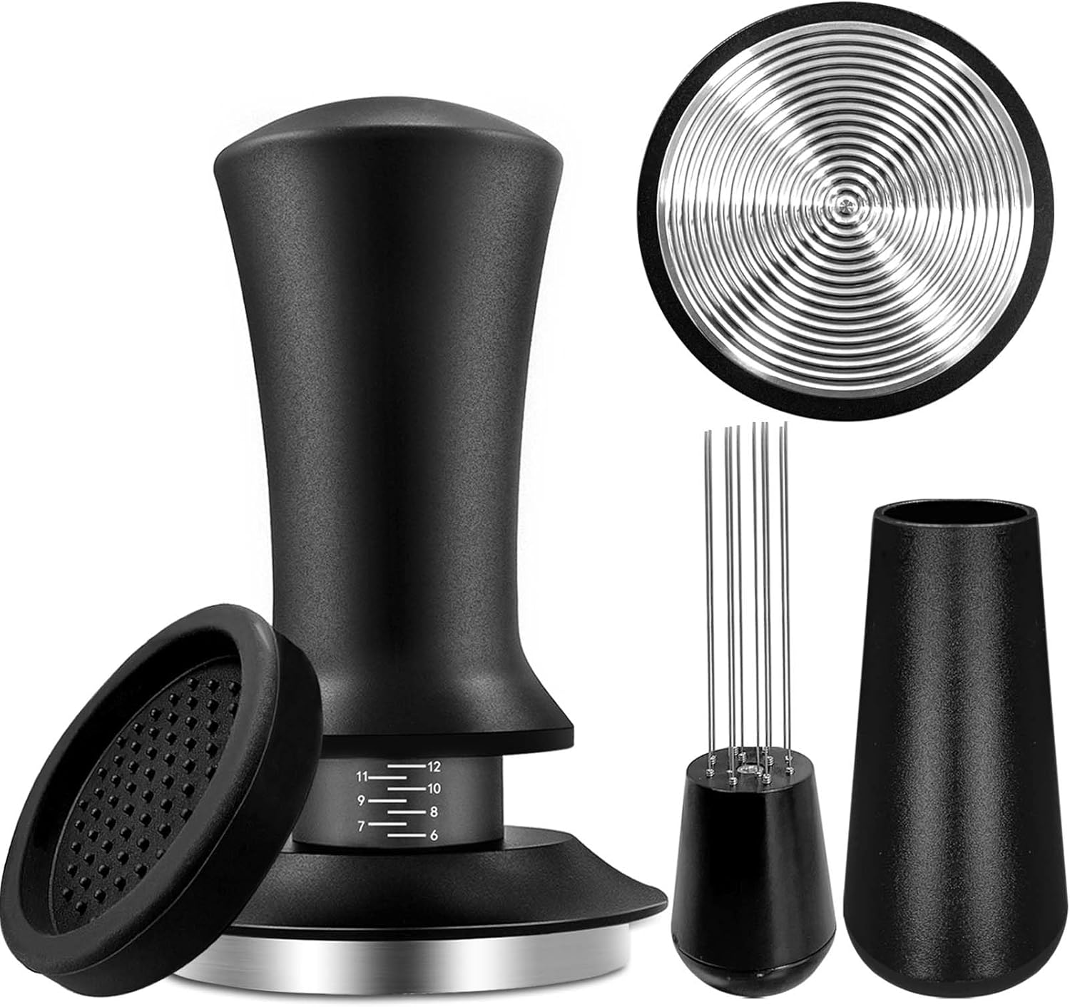 Coffee Tamper 51 mm, Espresso Tamper with Scale Adjustment, Stainless Steel Coffee Tamper, Tamper Mat Tool Coffee Tamper Set, Tamper 51 mm with Wooden Handle, Barista Tamper Set for Cafes and Coffee