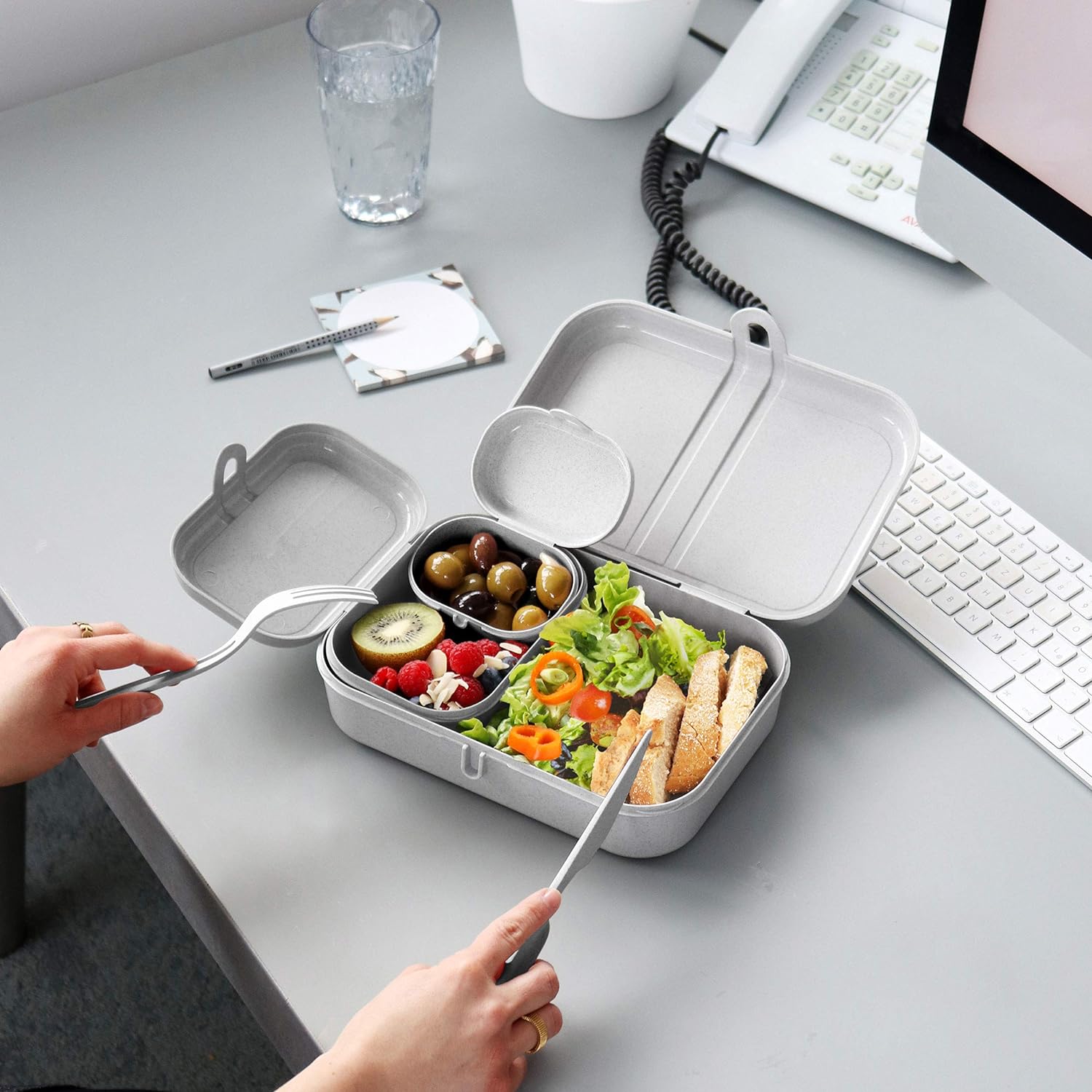 Koziol Pascal Ready 3168671 Lunch Box Set and Cutlery Set Organic Blue
