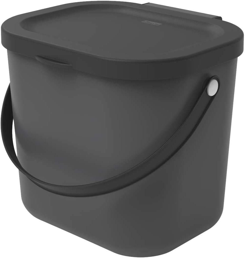 Rotho Albula Organic Waste Bin with Lid, 6 Liters, for the Kitchen, Polypropylene Plastic (PP) BPA-Free, 23.5 x 20.0 x 20.8 cm