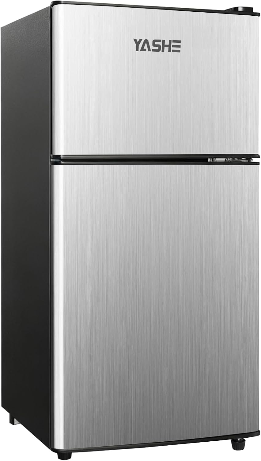 YASHE 86 Liter Cool Freezer Combination, 30 Liter Freezer, 56 Liter Fridge, Fridge with Freezer Compartment, Small, Refrigerators with 2 Interchangeable Doors, Compact, Quiet for Mini Kitchen, Office