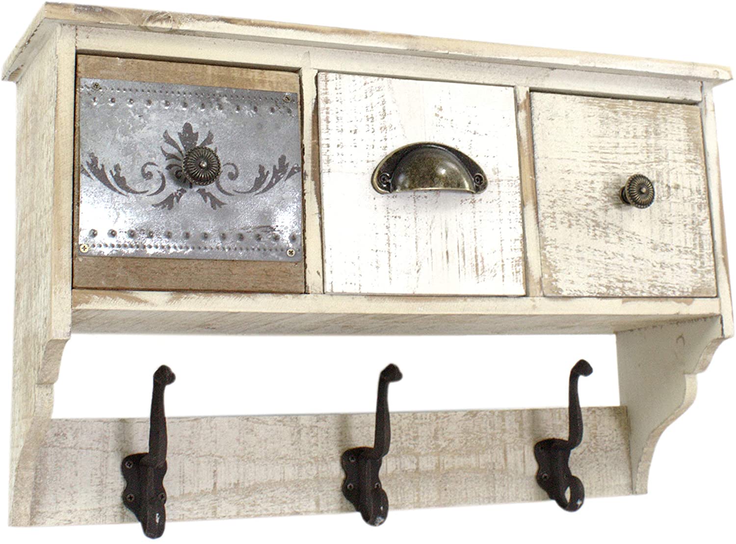 Daro Deko Wooden Wall Coat Rack With 3 Drawers 49 Cm X 15 Cm X 30 Cm
