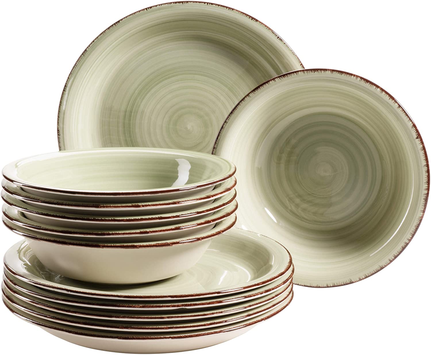 Maser Mäser Plate Set for 6 People with a Modern Vintage Look 12-Piece Dinner Set Hand-Painted
