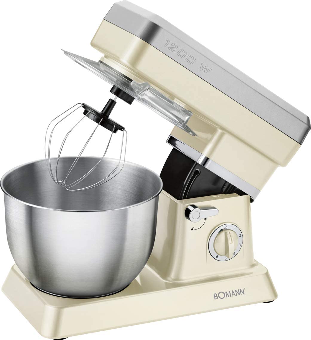 Bomann KM 398 CB Kneading Machine, 8 Speed Levels (including Pulse), 6.3 Litre Stainless Steel Bowl for Max. 3-3.5 kg Dough Preparation, 1200 Watt, Cream