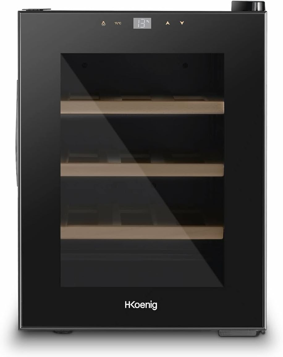 H.Koenig AGE12 12 Bottles, 31 L, Adjustable Temperature from 11°C to 18°C, Touch Screen Control Panel, Low Noise, Black