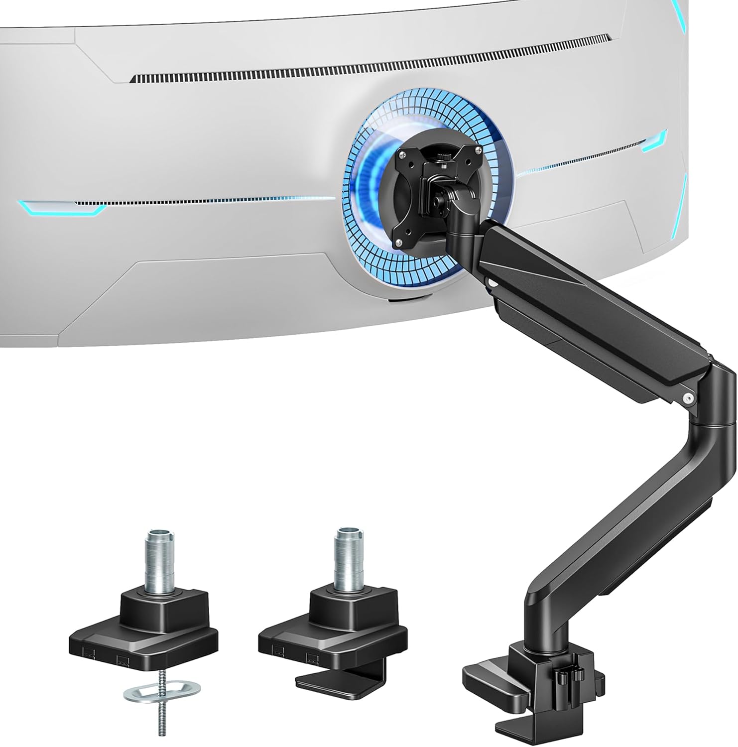 ARES WING Store ARES WING Monitor Mount for 17 - 49 Inch Flat Curved Screen, Height Adjustable Screen Mount, Single Monitor Arm Load Capacity Max 18 kg, 75/100 mm Vesa Mount, Table Mount, Black