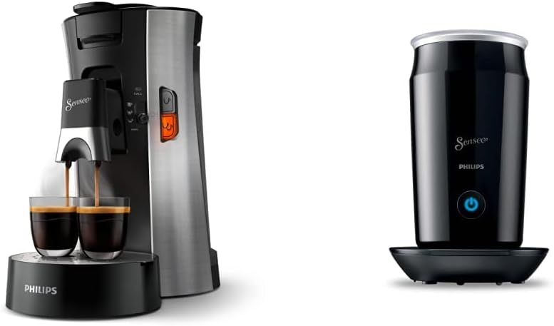 Philips Domestic Appliances Philips Senseo Select CSA250/10 Coffee Pod Machine - Coffee Strength Choice Plus, Memo Function, Made of Recycled Plastic, Brushed Steel & CA6500/60 Senseo Milk Twister Milk Frother, Black
