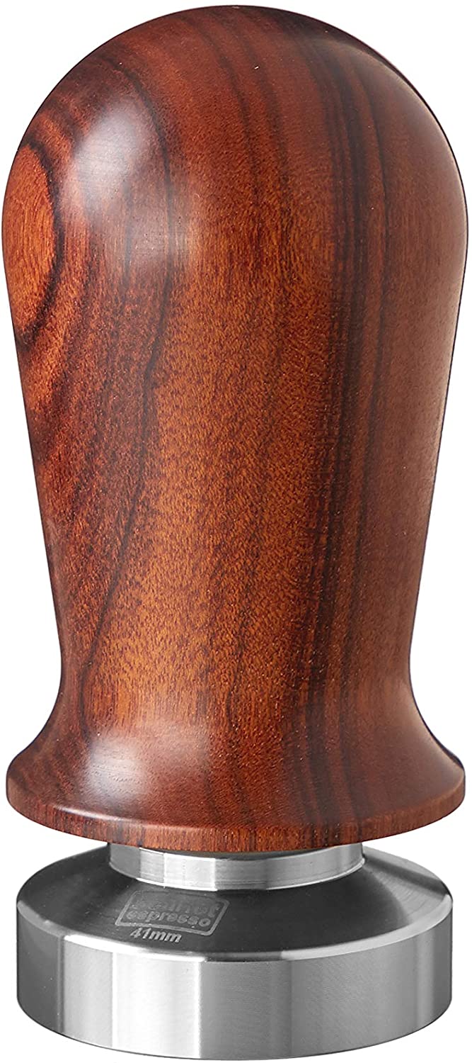 scarlet bijoux Scarlet Espresso Perfetto Tamper for Barista, Calibrated to 35 lbs Contact Pressure, with Aluminium or Precision Wood Handle and Precision Stainless Steel Base (Sandalwood - Dark Brown, 41 mm)