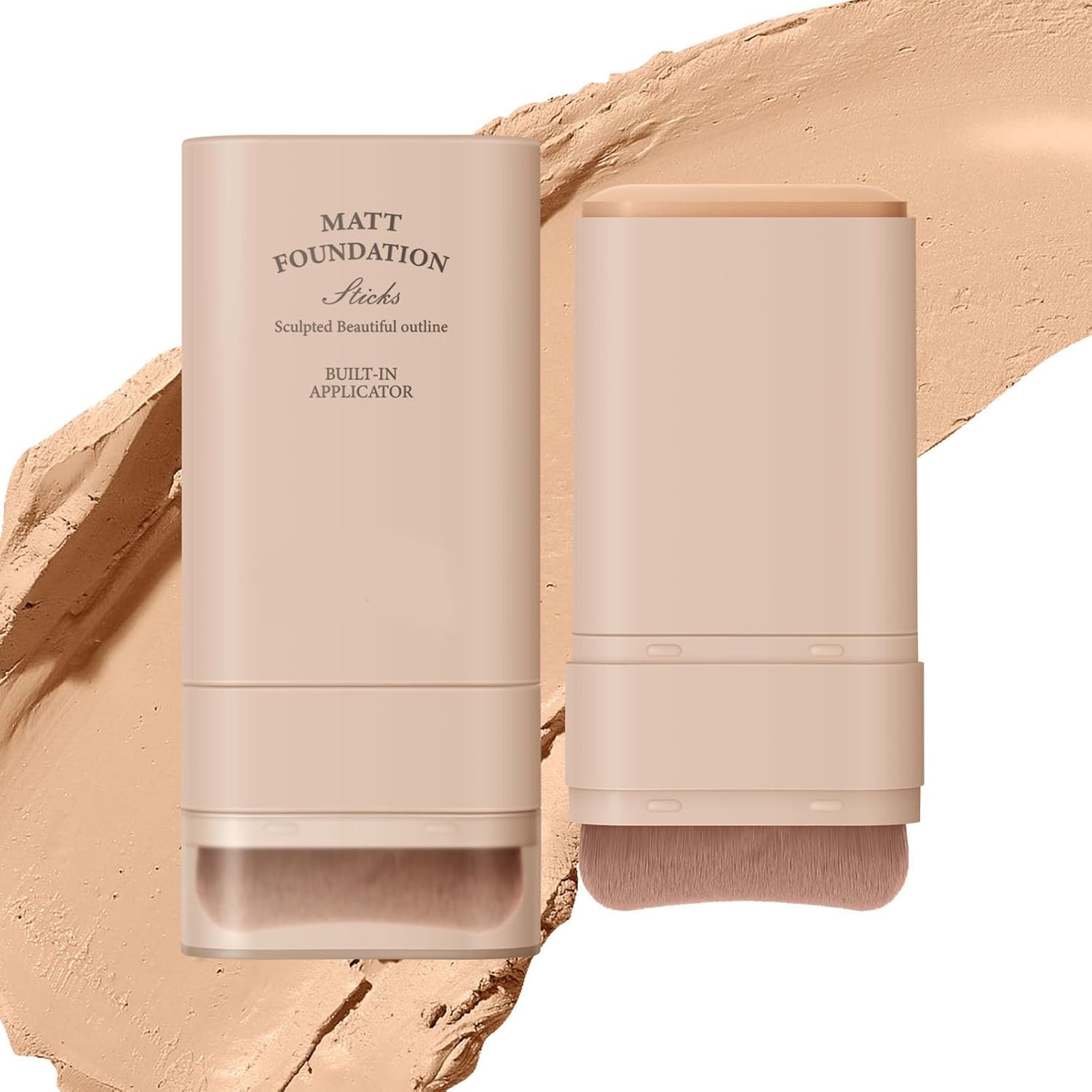 EONFAVE Foundation Stick with Brush, 2-in-1 Matte Cream Foundation, Waterproof and Long-Lasting Concealer Cover, Moisturizing Lightweight Foundation Pen with Brush, Foundation Stick with Full Coverage