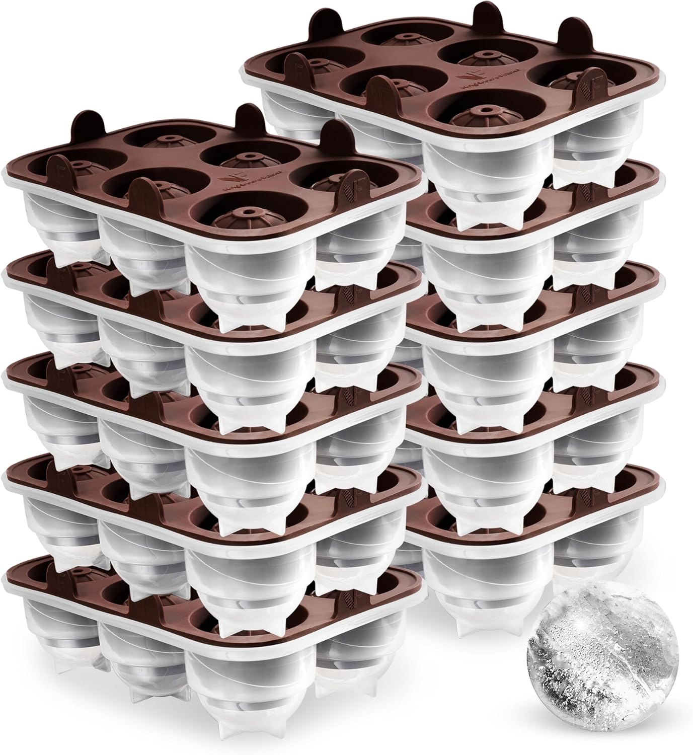 Neighbour's Friend Store Neighbour\'s Friend Patented Round Ice Cube Tray, Pack of 10, XXL Ice Ball Mould for Whisky, Rum & Cocktails, 60 x Ice Cube Balls, Durable Platinum Silicone Ice Ball Mould, Dishwasher Safe