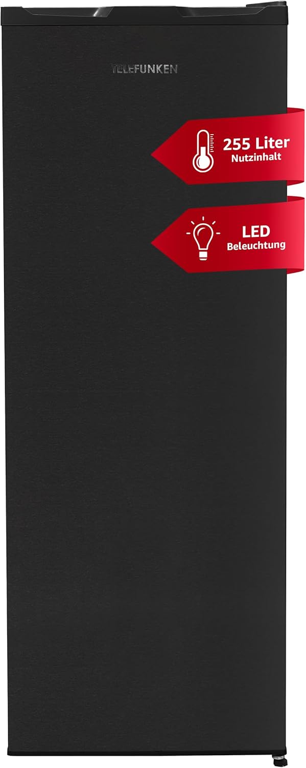 TELEFUNKEN Fridge without Freezer 255 Liters | Standing Fridge Large | Full Room Fridge Freestanding with Vegetable Compartment | LED Lighting | Door Hinge Changeable | KTFK265EDI Dark inox