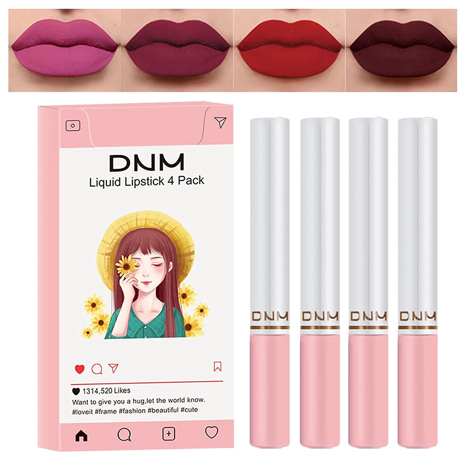 Blssom 4 Colours Matte Lip Gloss Waterproof Durable Lipstick Matte Paste Lip Gloss Set Non-Stick Cup Lip Gloss Liquid Lipstick Set Velvet Liquid Matte Lip Gloss Set (4 Colours), 