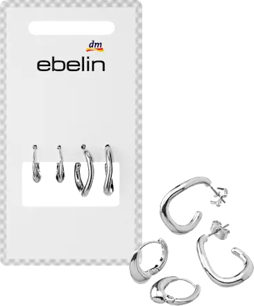 ebelin Organic stud earrings, silver look, 4 pieces