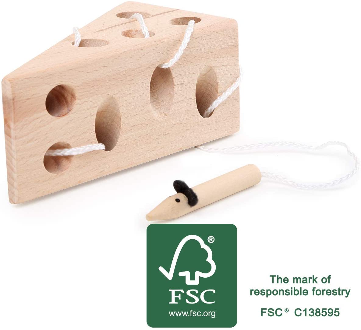 Small Foot 11053 Fädelspiel Käse Und Maus Aus Holz, Fsc 100%-Zertifiziert S