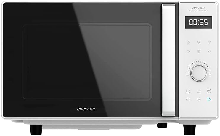 Cecotec GrandHeat 2500 Flatbed Touch White Microwave without Plate 800 W, 25 Liter Capacity, 8 Preconfigured Functions, Timer