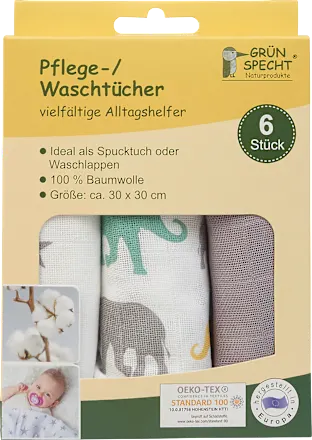 Cleansing/washing wipes, 30 x 30 cm, white/taupe, 6 pieces