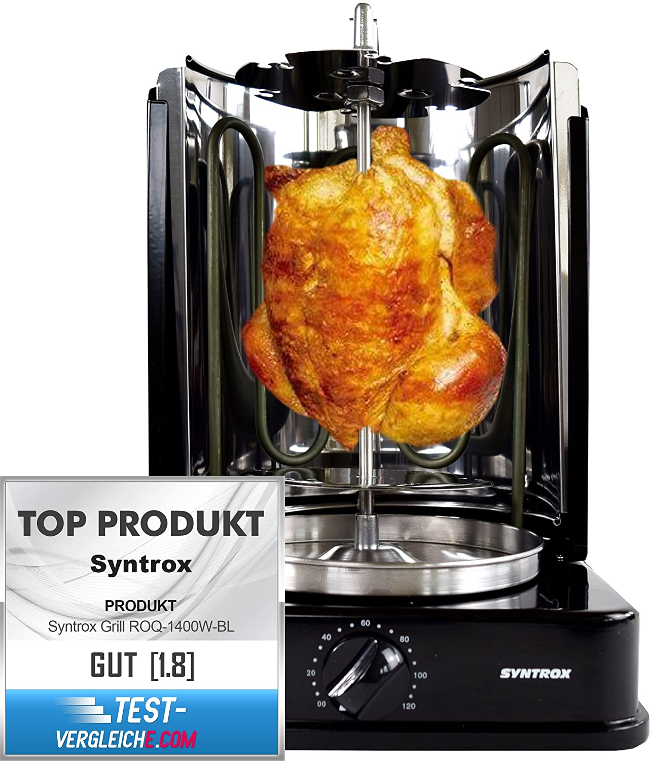 Syntrox Germany Dönergrill mit drehbaren Außenspießen und 120 Minuten Timer Schwarz