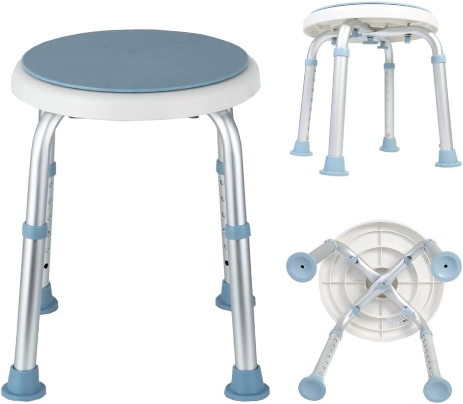 Ansobea Store Shower Stool Shower Chair Round 360 Degree Rotatable Shower Stool for Seniors Height Adjustable Shower Seat Non-Slip Bathroom Stool 136 kg Bath Stool