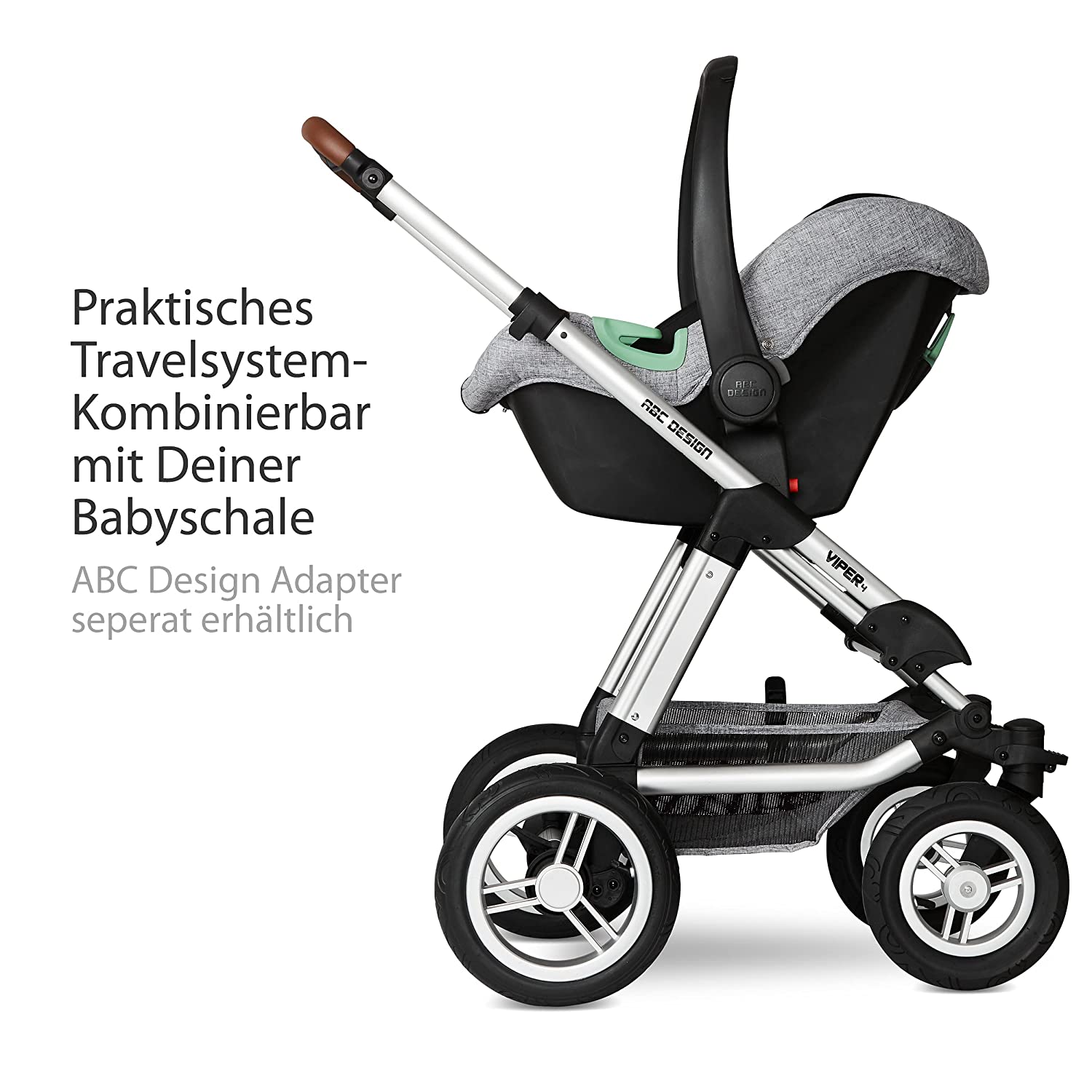 ABC Design Viper 4 Pushchair for Newborns & Babies up to 22 kg – Off-Road – Wheel Suspension & Pneumatic Wheels – Height Adjustable Pusher – Colour: Graphite Grey