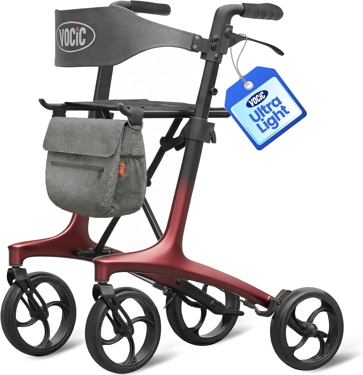 VOCIC Z75 Carbon Rollator Foldable and Lightweight with Seat, 5.5 kg Ultralight Rollator Slim for Home, Indoor & Outdoor Foldable Rollators Foldable for Seniors, Max. 136 kg, 5 Years Support, Night