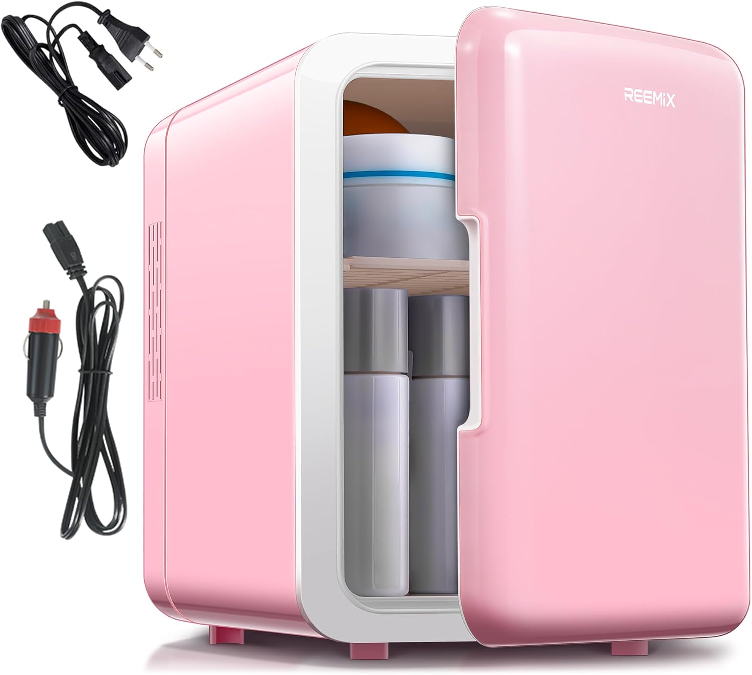 Mini Refrigerator, 6 Liters/9 Cans Portable Cooler and Warmer Personal Fridge for Skincare, Cosmetics, Drinks, Food, Ideal for Bedroom, Office, Car, Freon Free, Pink (Plain)