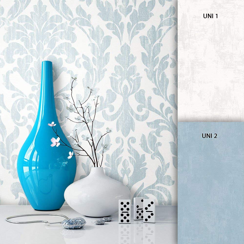 Newroom Design Newroom Baroque Wallpaper Beige Classic Modern Blue Non-Woven Wallpaper Bar