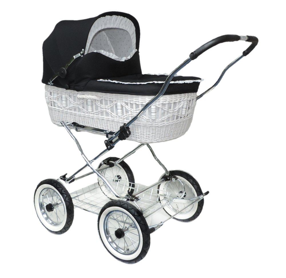 Eichhorn Wicker Pram Basket White Fabric Black