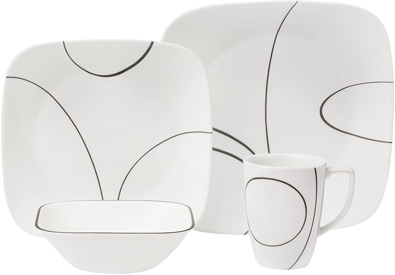 Corelle Simple Lines Square 16pc Dinner Set