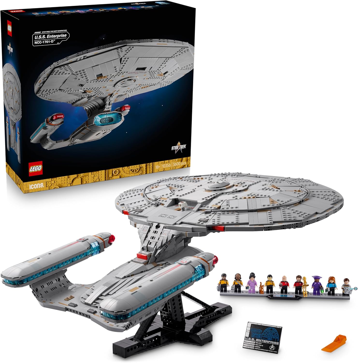 LEGO Icons Star Trek: U.S.S. Enterprise NCC-1701-D - Building Set for Adults - 2 Shuttlepods, Separation Function & 9 Mini Figures with Jean-Luc Picard & William Riker - Gift for Men and Women - 10356
