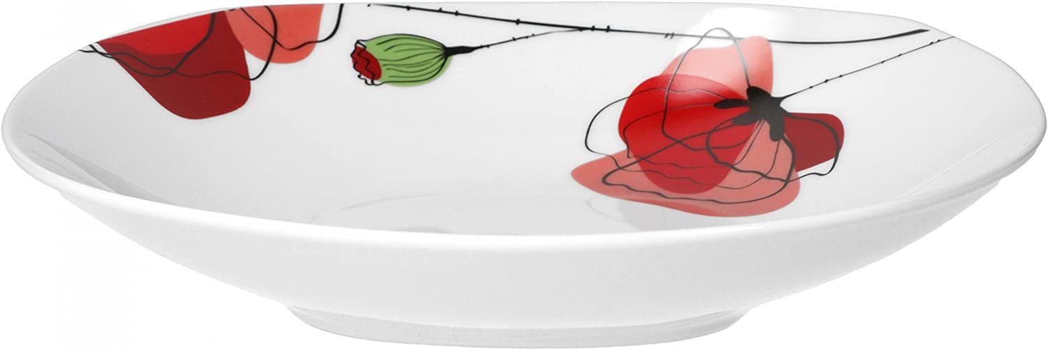 Van Well 12-Piece Monika Dinner Service for 6 People Dinner Plate and Deep Soup Plate Poppy Flower Elegant Porcelain Crockery Set Gastro