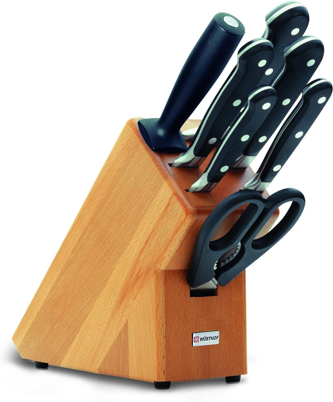 Wusthof Wüsthof Messerblock 7-teilig, Classic (9835-200), Küchenmesser Block (helle Buche) mit 5 Kochmessern, 1 Wetzstahl, 1 Schere, gutes Kochmesser-Set