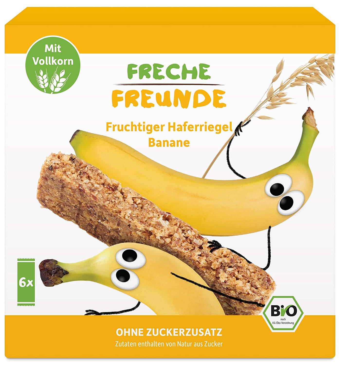 FRECHE FREUNDE Bio Fruchtiger Haferriegel Banane für Kinder, mit Vollkorn, ohne Zuckerzusatz, vegan, 5er Pack