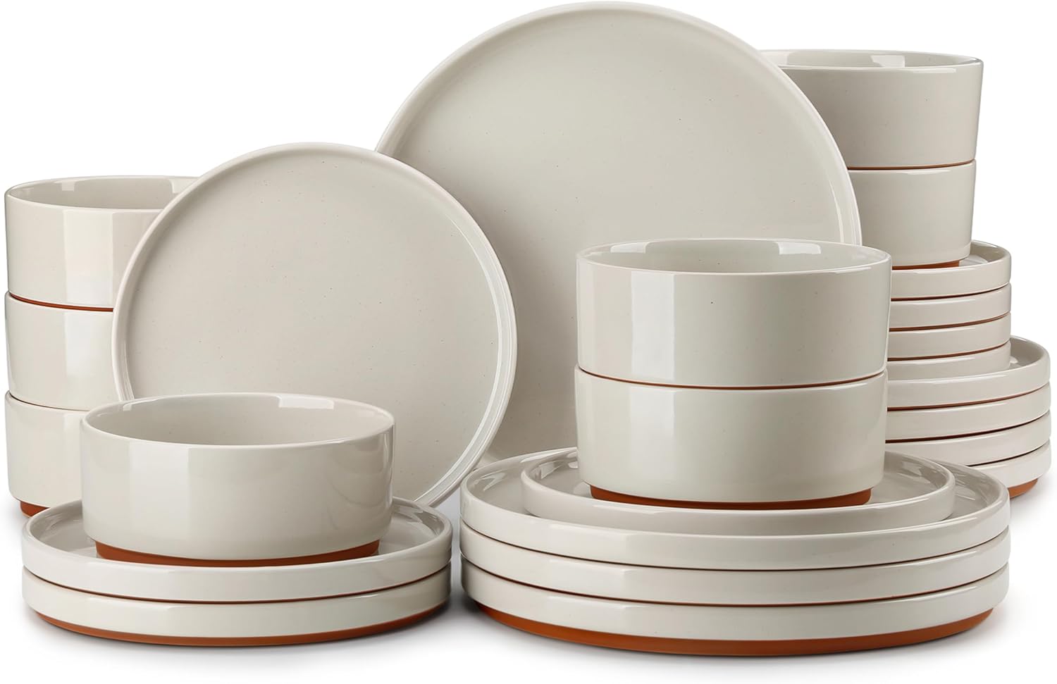 MALACASA, Leah Series Crockery Set for 8 People, 24-Piece Porcelain Dinner Service Crockery Set Cream White Crockery Set