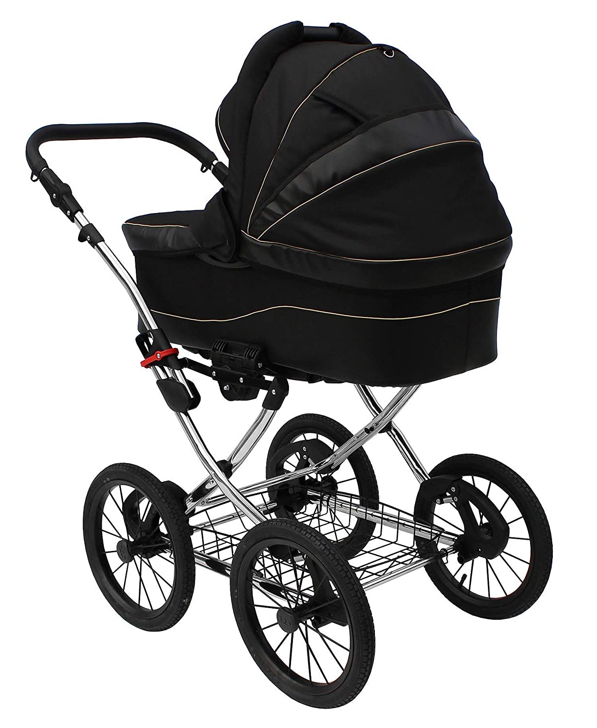 SKYLINE Classic Retro Style Combination Pushchair Buggy 3-in-1 Travel System Car Seat (Isofix) (Black/14 Inch Air Tyres)