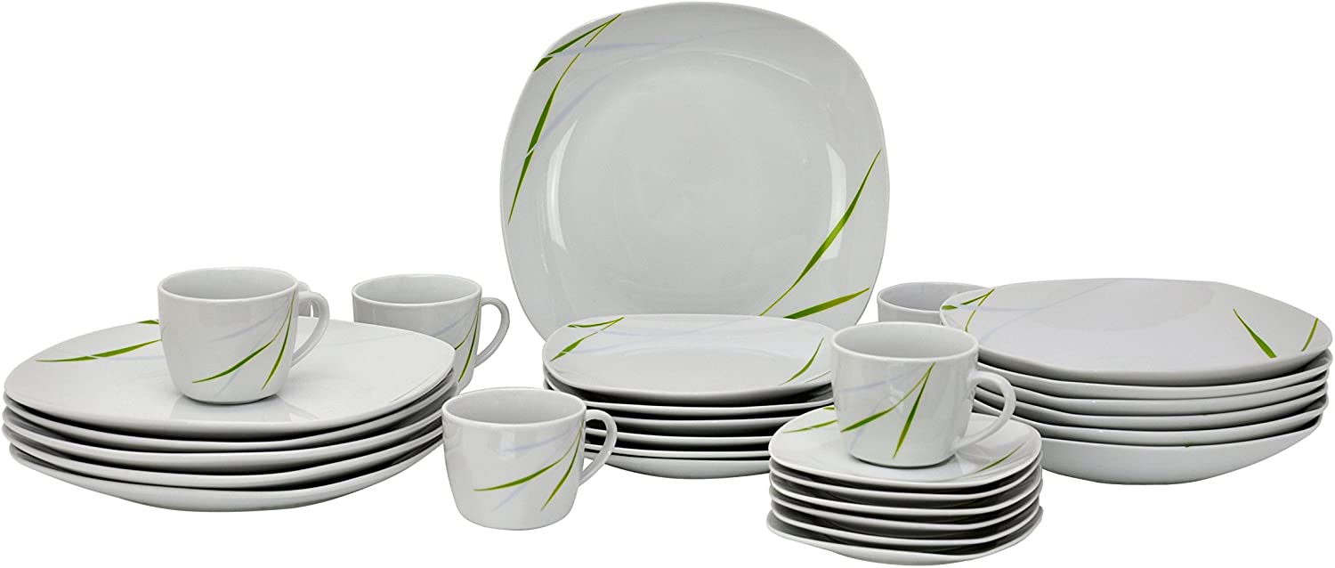 Van Well Aviva Dinner Service Crockery Set 60 Pieces White With Colourful Pattern Fo