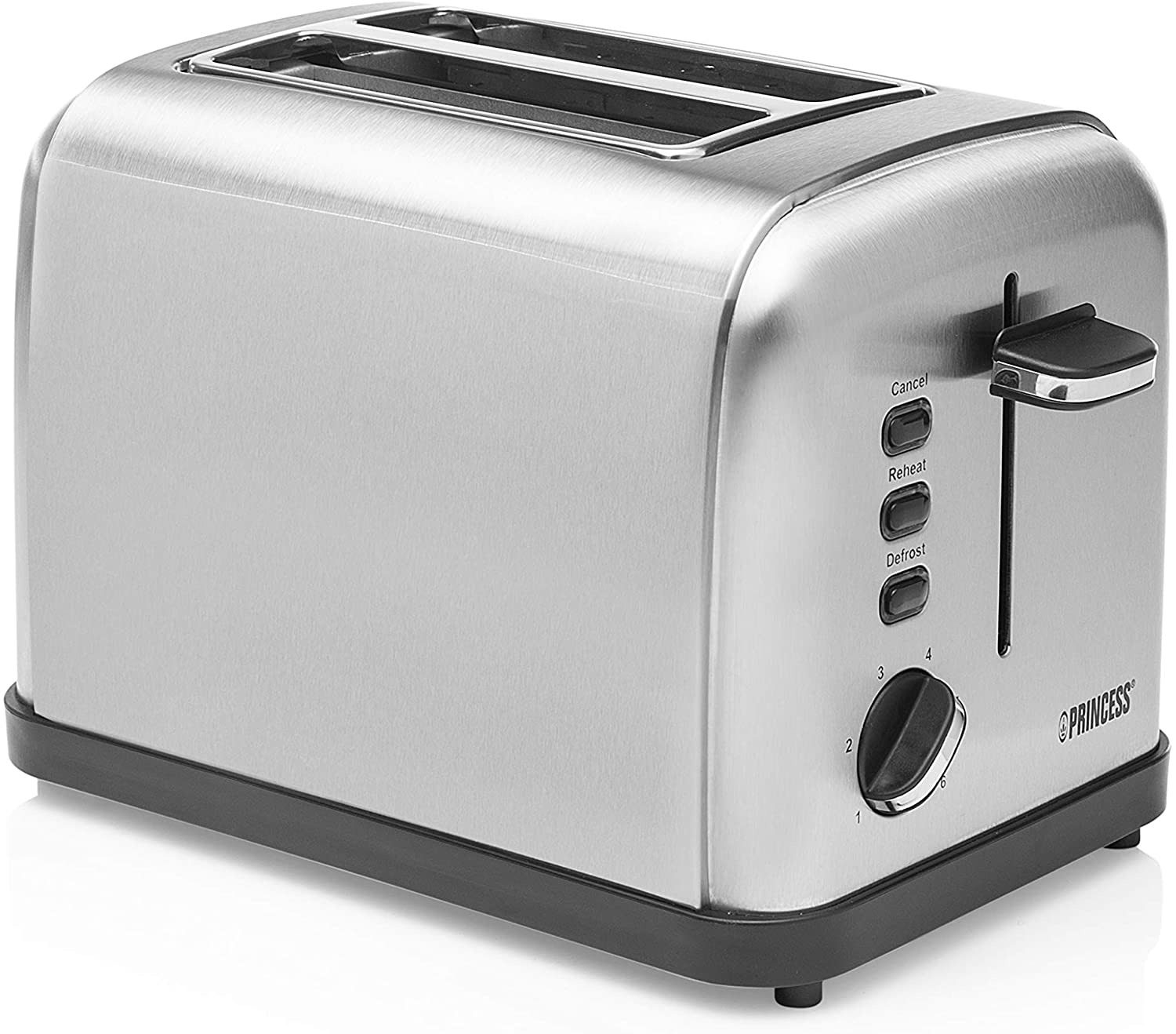 Princess 142354 Stainless Steel Toaster with Two Slots - Removable Crumb Compartment - Defrosting, Warm-Up & Stop Function
