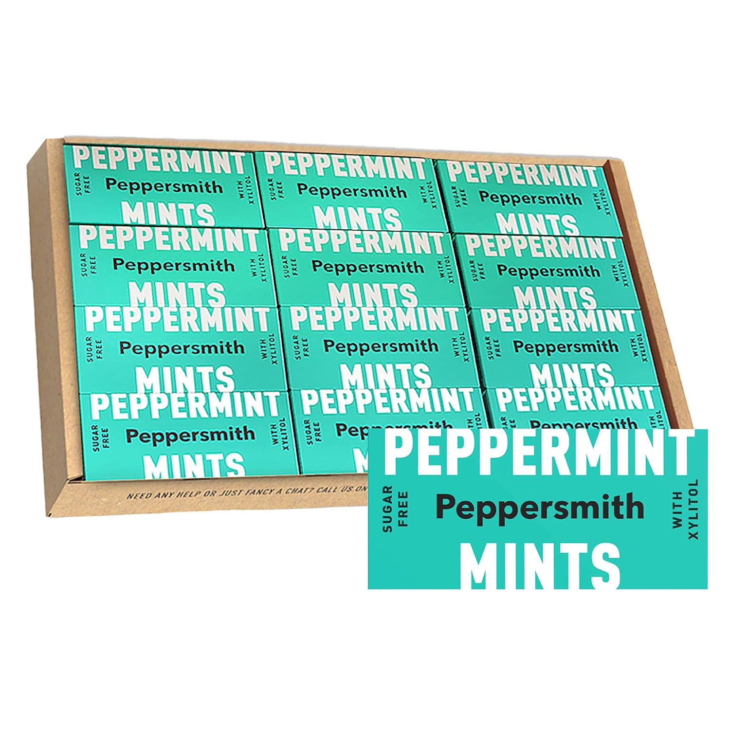 Peppersmith British Peppermint Sweets - 100% Vegetable Xylitol - Breath Freshener - Sugar Free Peppermint Sweets - Promotes Oral Health - Bag Packs - 12x15g