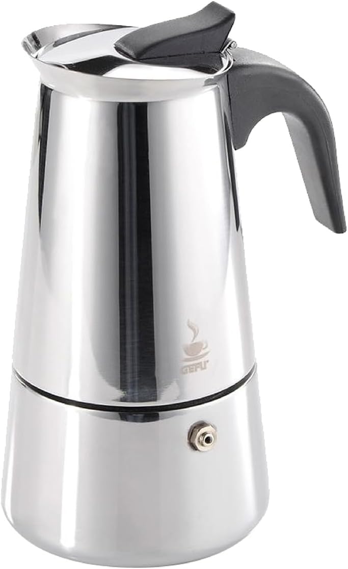 Gefu Espresso Maker Emilio for 4 Cups, Stainless Steel, Silver, 25 x 10 x 10 cm