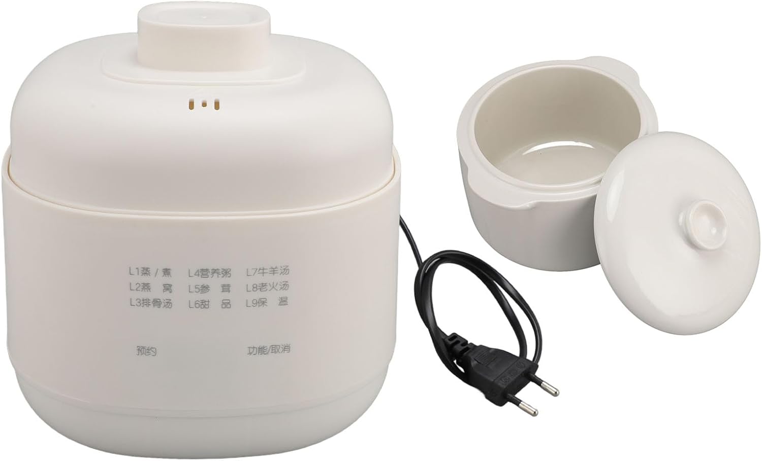 1L Ceramic Soup Cooker, Small Slow Cooker with Overheating Protection, Keep Warm Function with Timer Lid, Electric Stew for Home Kitchen (EU Plug 220V 1000-1300W)