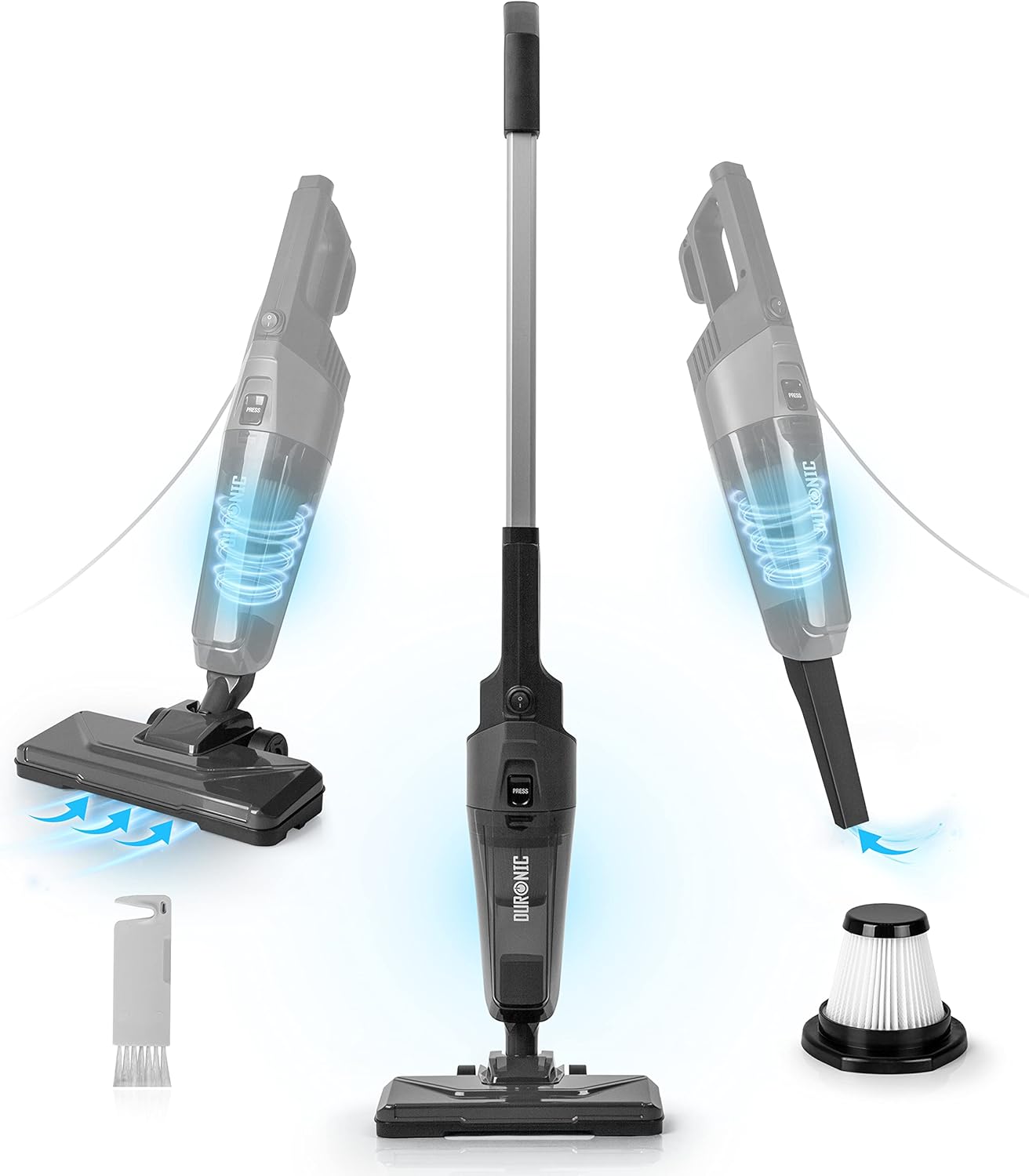 Duronic VC9 Vacuum Cleaner 600W Vertical 2-in-1 Bagless Vacuum Cleaner and Handheld Vacuum Cleaner with 2 HEPA Filters, Includes Accessories, Ideal for Office and Home, Lightweight