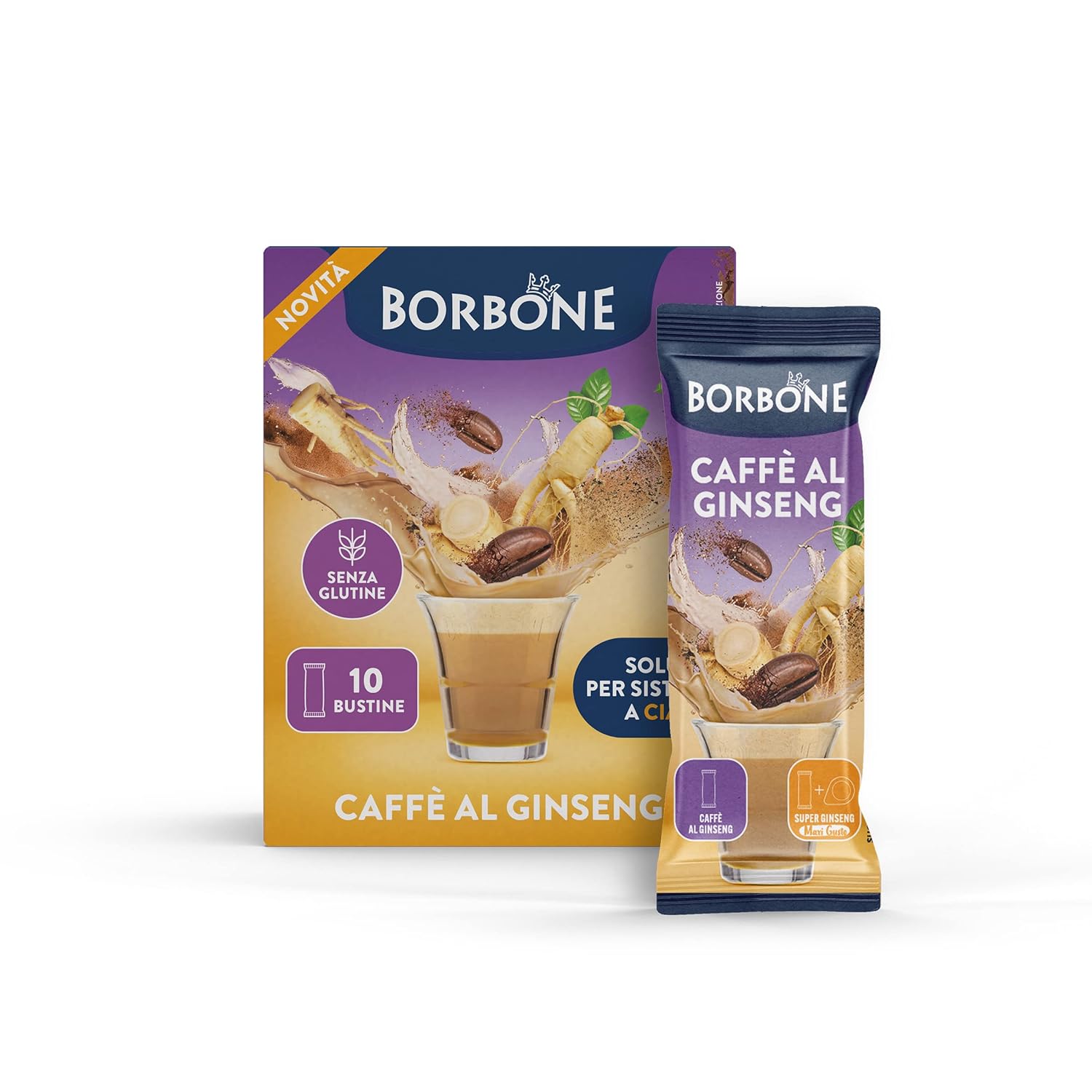 Caffè Borbone Ginseng Coffee Powder Sticks for Drinks - 80 Sticks (8 Packs of 10) - Ideal for Pod Systems