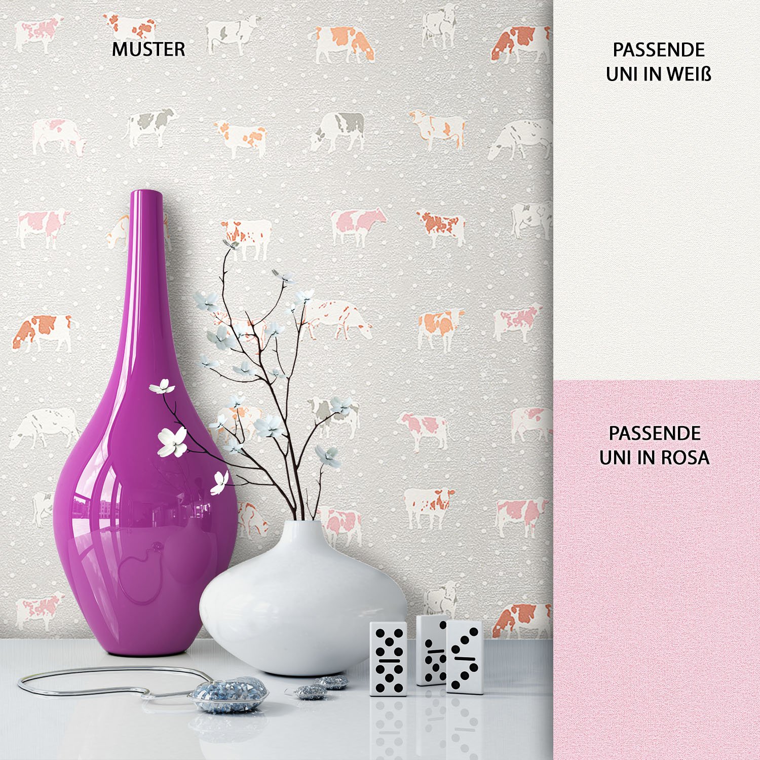 Newroom Design Newroom Non-Woven Wallpaper Pink/Grey Orange Kitchen Tidy, Nature Fun Moder
