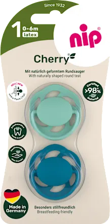NIP Pacifier Cherry turquoise/blue size 1, 0-6 months, 2 pcs