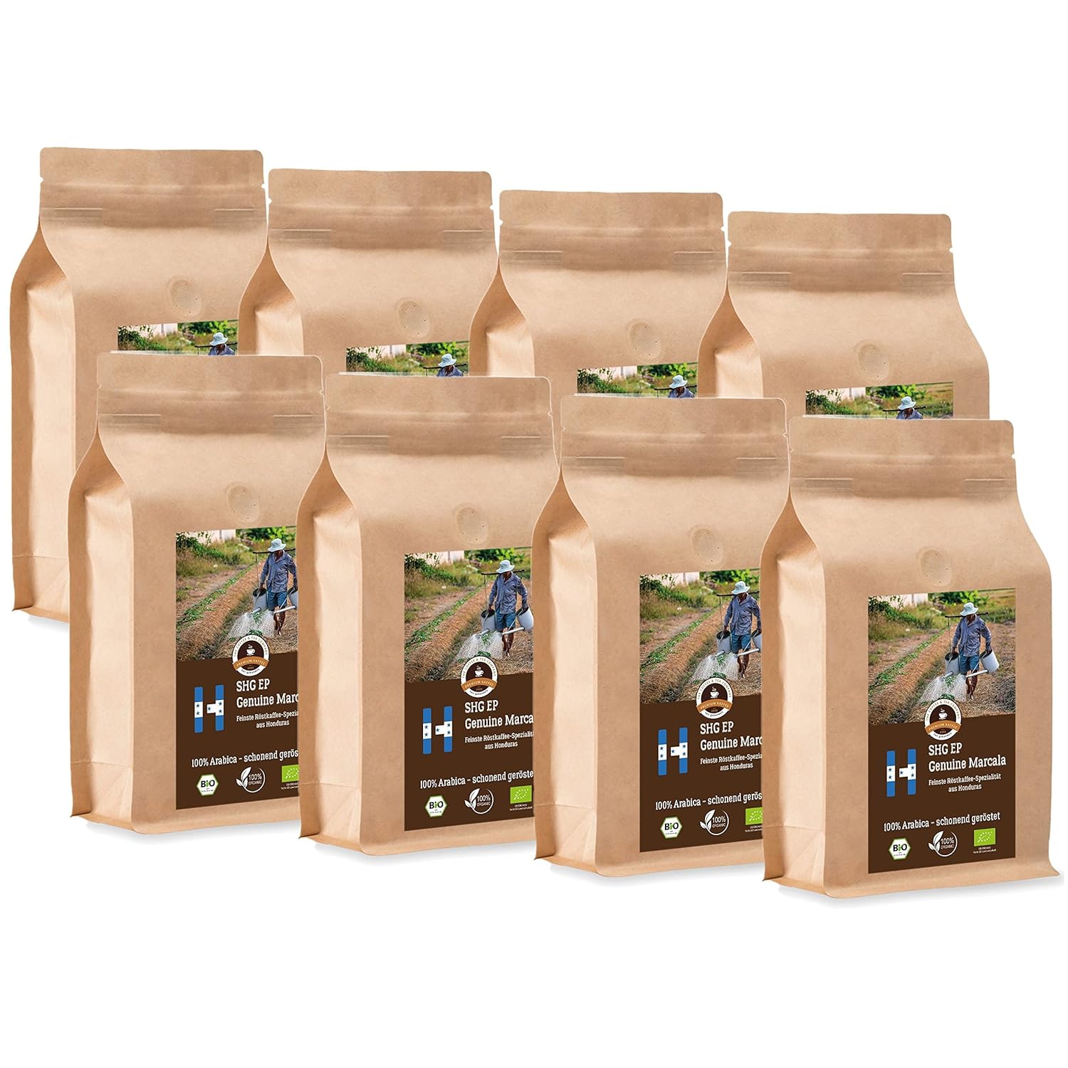 Kaffee Globetrotter Coffee Globetrotter - Organic Honduras Genuine Marcala - 8 x 1000 g Whole Bean - for Fully Automatic Coffee Machine, Coffee Grinder - Roasted Coffee from Organic Cultivation | Gastropack Economy Pack