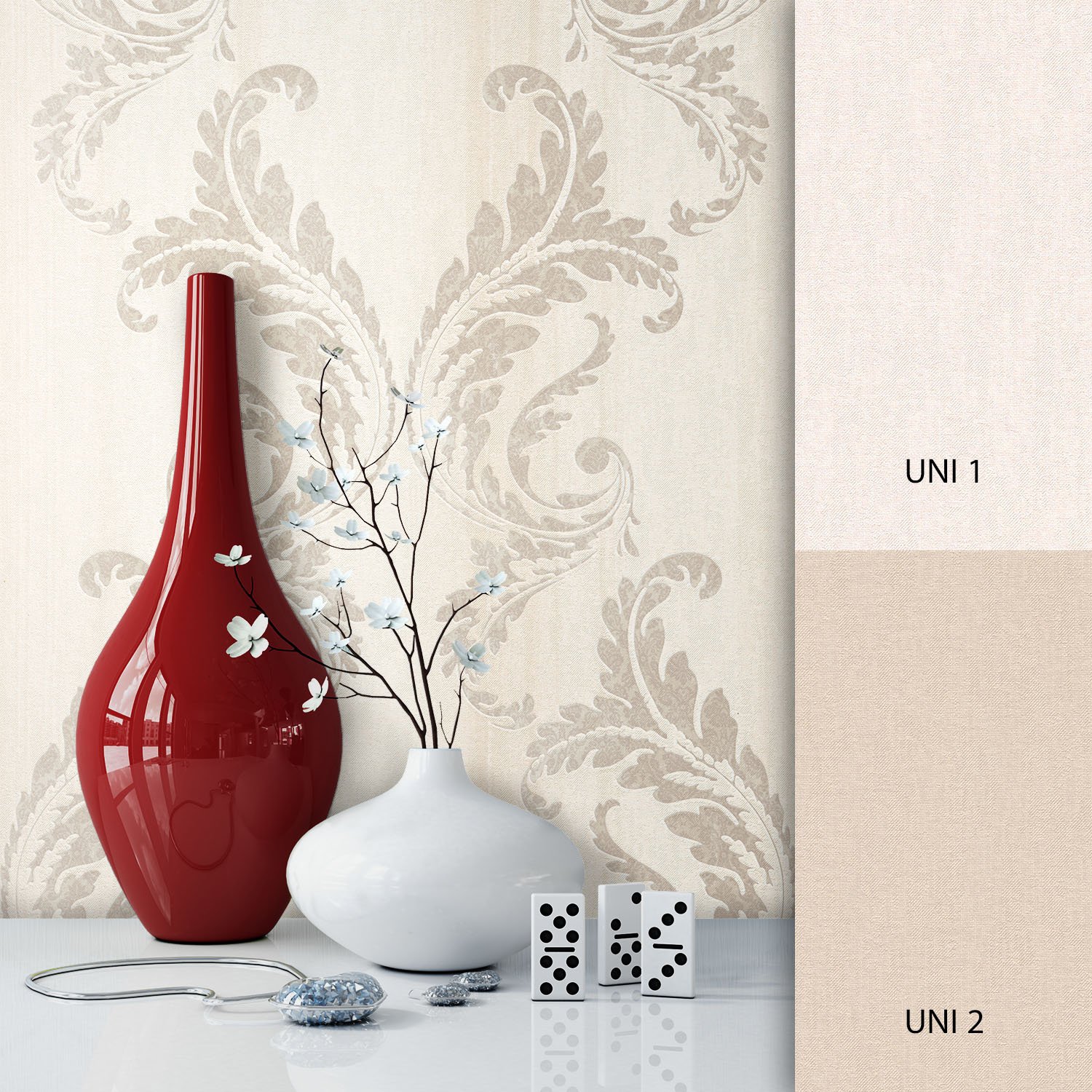 Newroom Design Newroom Baroque Wallpaper Cream Stripes Non-Woven Wallpaper Modern Design L