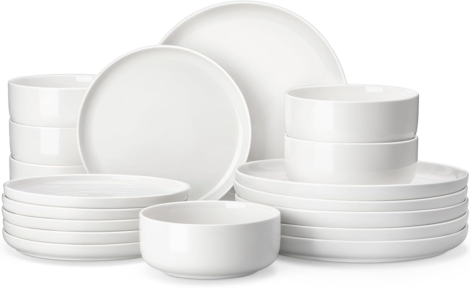 MALACASA Luna 18-Piece Dinner Service Set for 6 People, White Porcelain, Modern Crockery Set with 6 Dinner Plates, Dessert Plates and Cereal Bowls