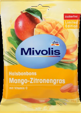 Mivolis Candy, mango lemongrass, sugar-free, 75 g