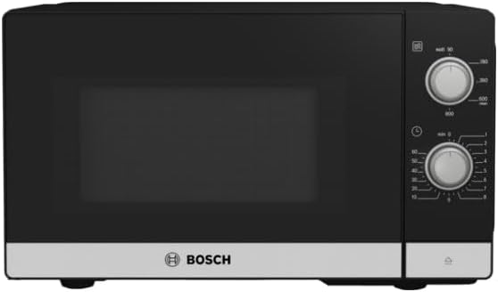 Bosch FFL020MS2 Series 2 Freestanding Microwave, 26 x 44 cm, 800 W, Turntable 27 cm, Door Hinge Left, Cleaning Support, LED Lighting Even Illumination, Stainless Steel (New)