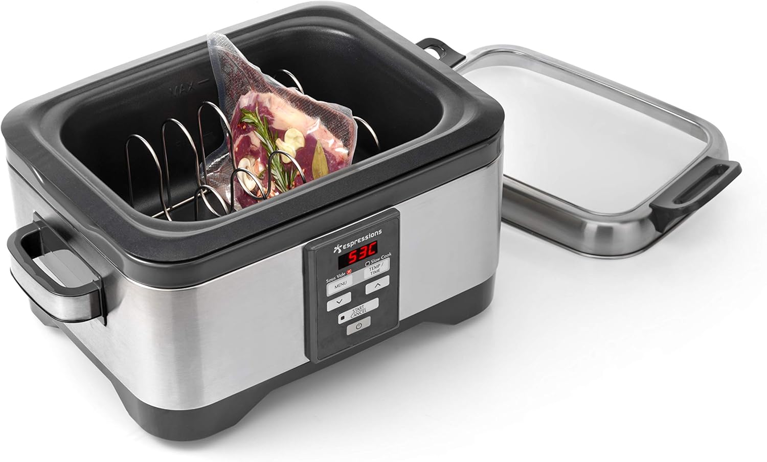 Sous-Vide and Slow Cooker, 5.5 Liter, with Timer and Meat Tray and Adjustable Temperature