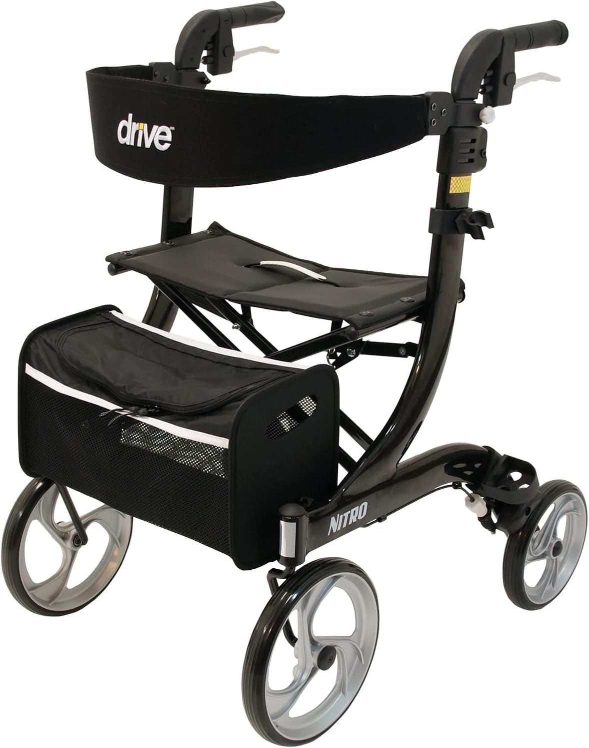 Drive Medical Nitro Rollator in Size M & Color Black I for Indoor and Outdoor Use with Luggage Net, Stick Holder & Tilting Aid I Padded Backrest, Ergonomic Handles & No Assembly Effort
