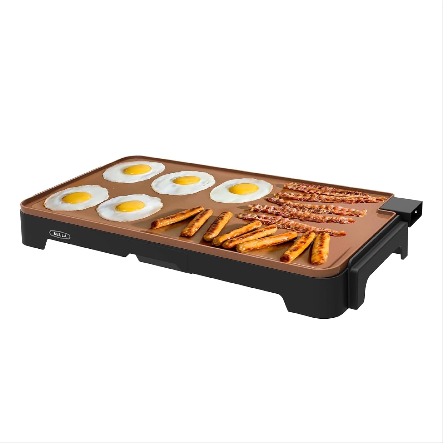 BELLA XL Ceramic Titanium Electric Griddle, Prepares 15 Eggs at a Time, Healthy-Eco Non-Stick Coating, Easy to Clean, Large Retractable Cooking Surface 12" x 22", Copper/Black